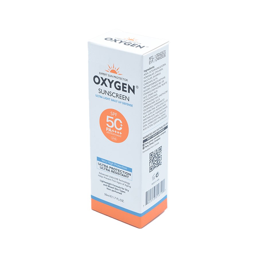 Oxygen Sunscreen Ultra Light Daily UV Defense Very High Protection SPF 50, 50 ml