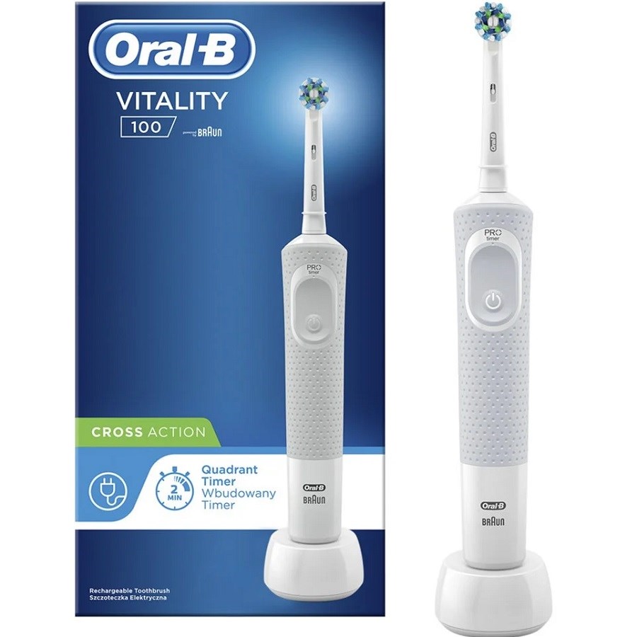 Vitality 100 Cross Action Rechargeable Electric Toothbrush (White)